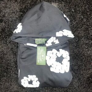 Black Hoodie with White Floral Design